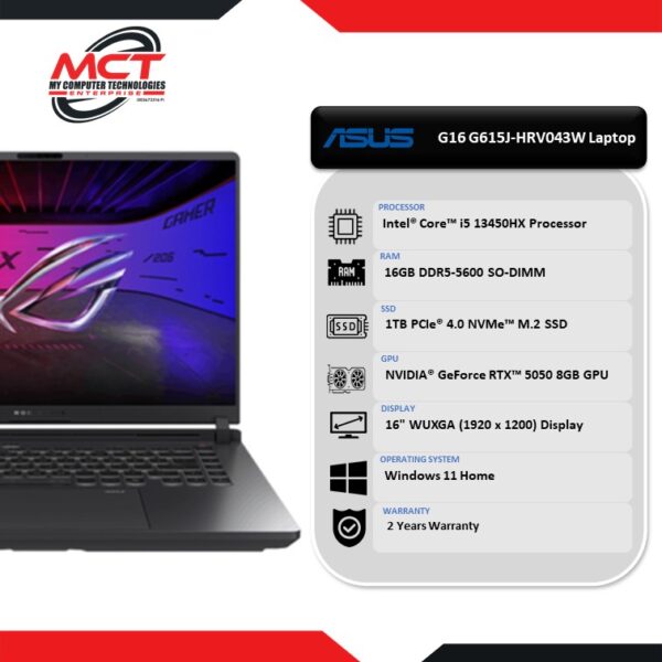 Asus ROG Strix G16 G615J-HRV043W 16'' WUXGA 165Hz Gaming Laptop Volt Green (I5-13450HX, 16GB DDR5, 1TB SSD, RTX 5050, W11, 2Y)