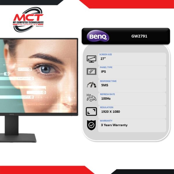 BenQ GW2791 27" FHD 100Hz Eye Care Monitor (1920 X 1080/27"/IPS/5MS/100HZ/3 YEARS WARRANTY)