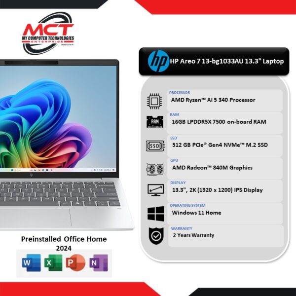 Omnibook 7 Aero 13-bg1033A 13.3" 2K Laptop Glacier silver ( R AI 5-340, 16GB LPDDR5X, 512GB SSD, AMD, W11, 2Y )