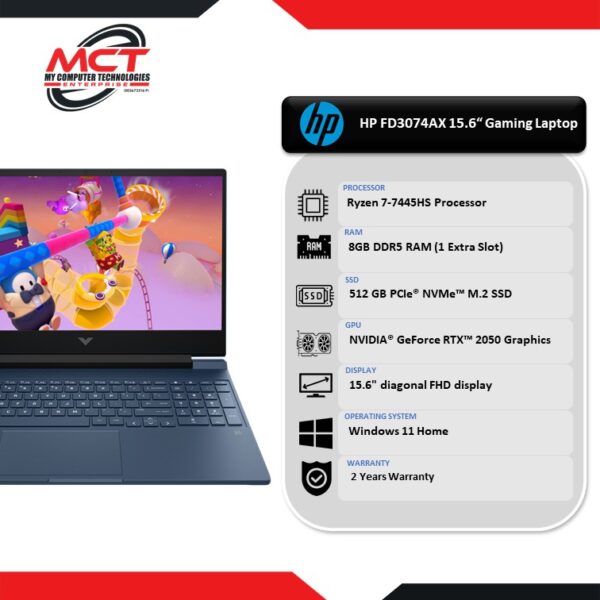 HP Victus 15-fb3074AX 15.6 inch Gaming Laptop Blue ( C5-120U, 16GB DDR4, 512GB SSD, Intel, W11, HS, 2Y )