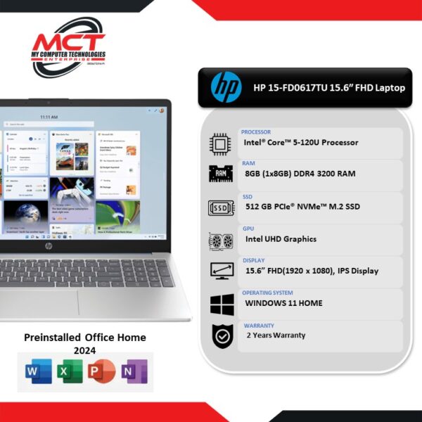 HP 15-fd0617TU 15.6? FHD Laptop Gold Color ( C5-120U, 8GB DDR4, 512GB SSD, W11, 2Y )
