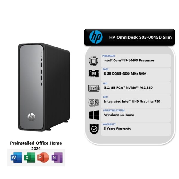 HP OmniDesk S03-0045D Slim Desktop PC ( i5-14400, 8GB, 512GB SSD, Intel, W11, 3Y )