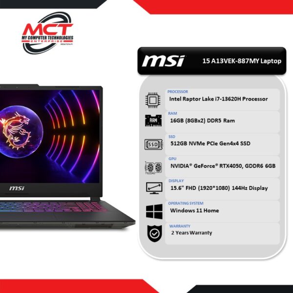 MSI Cyborg 15 A13VEK-887MY 15.6'' FHD Gaming Laptop ( i7-13620H, 16GB DDR5, 512GB SSD, RTX4050 , W11, 2Y)