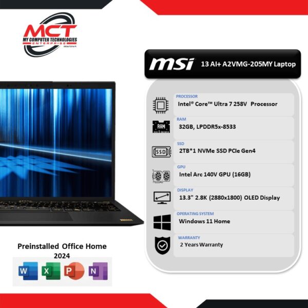 MSI Prestige 13 AI+ Ukiyo-e Edition A2VMG-205 13.3'' 2.8K OLED Laptop (CU7-258V, 32GB LPDDR5X, 2TB SSD, Intel Arc, W11, H&S, 2Y)