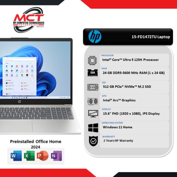 HP 15-FD1472TU 15.6" FHD Laptop Warm Gold (CU5-125H, 24GB DDR5, 512GB SSD, Intel, W11, HS+M365, 2Y)