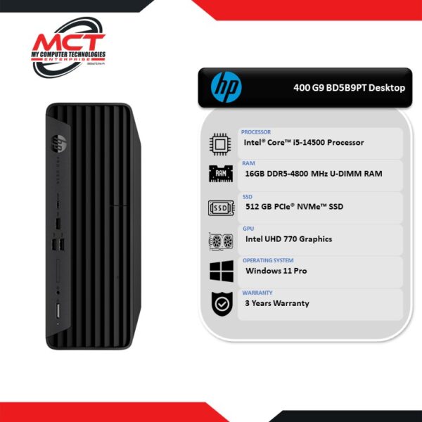 HP PRO SFF 400 G9 BD5B9PT Desktop PC Black (I5-14500, 16GB DDR5, 512GB SSD, Intel, W11P, 3Y)