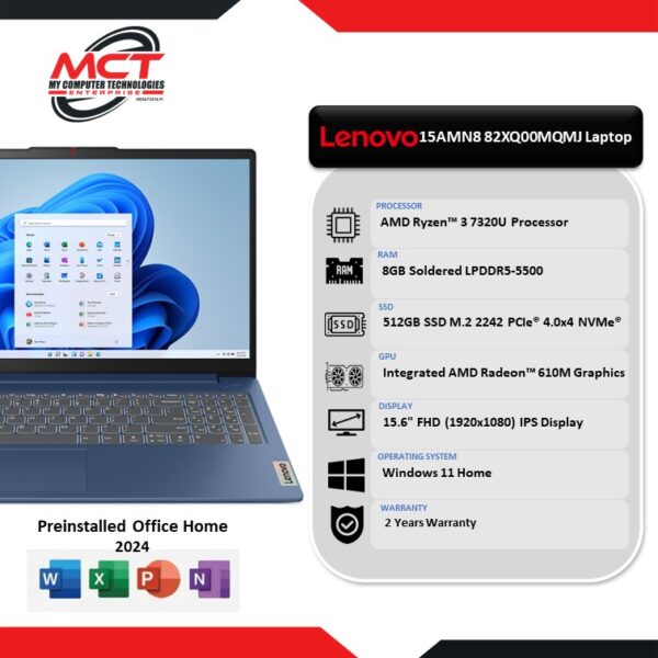 Lenovo IdeaPad Slim 3 15AMN8 82XQ00MQMJ 15.6'' FHD Laptop Abyss Blue (R3-7320U, 8GB LPDDR5, 512GB SSD, ATI, W11, HS, 2Y)