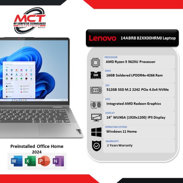 Lenovo IdeaPad Flex 5 14ABR8 82XX00HRMJ 14'' WUXGA Touch 2-in-1 Laptop (R5-5625U, 16GB LPDDR4x, 512GB SSD, ATI, W11, HS, 2Y)