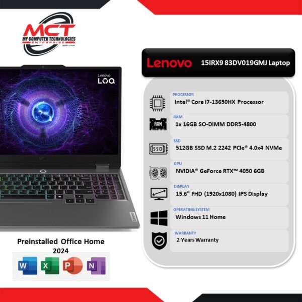 Lenovo LOQ 15IRX9 83DV019GMJ 15.6'' FHD IPS 144Hz Gaming Laptop Luna Grey (I7-13650HX, 16GB DDR5, 512GB SSD, RTX4050, W11, HS, 2Y)
