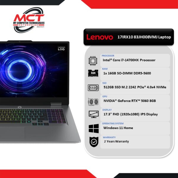 Lenovo LOQ 17IRX10 83JH008VMJ 17.3" FHD 165Hz Gaming Laptop (I7-14700HX, 16GB DDR5, 512GB SSD, RTX5060, W11, 2Y)
