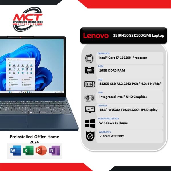 Lenovo IdeaPad Slim 3 15IRH10 83K100RJMJ 15.3'' WUXGA Laptop Cosmic Blue (I7-13620H, 16GB DDR5, 512GB SSD, Intel, W11, HS+M365, HS, 2Y)