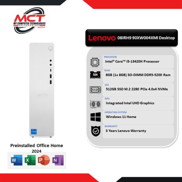 Lenovo IdeaCentre Tower 08IRH9 90XW004XMI Desktop PC Cloud Grey (I5-13420H, 8GB DDR5, 512GB SSD, Intel, W11, HS , 3Y)