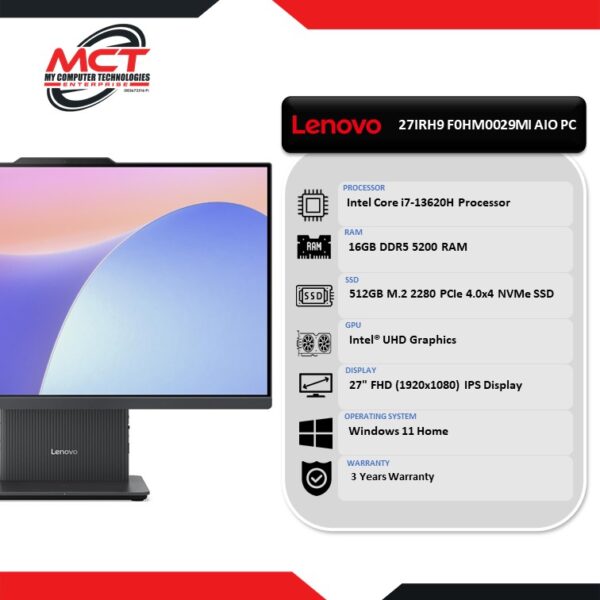 Lenovo IdeaCentre AIO 27IRH9 F0HM0029MI 27" Desktop PC (I7-13620H, 16GB DDR5, 512GB, Intel, W11H, Off H&S, 3Y)
