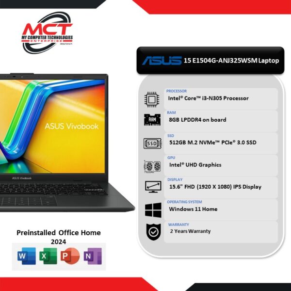 Asus VivoBook Go 14 E1404G-ANK325WMS 14'' FHD Laptop Mixed Black (I3-N305, 8GB DDR4, 512GB SSD, Intel, W11, HS+M365, 2Y)