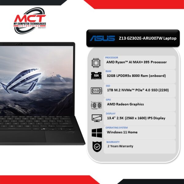 Asus ROG Flow Z13 GZ302E-ARU007W 13.4'' 2.5K 2-in-1 Touch Gaming Tablet (Ryzen AI MAX+ 395, 32GB LPDDR5x, 1TB SSD, ATI, W11, 2Y)