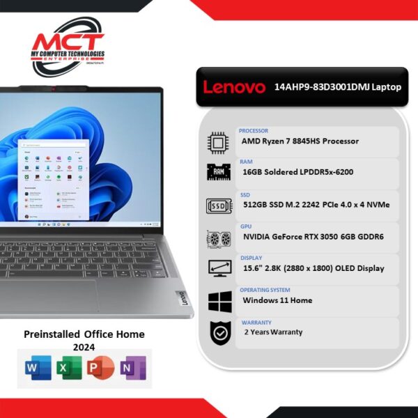 LENOVO IdeaPad Pro 5 14AHP9-83D3001DMJ 14" Laptop Arctic Grey (R7-8845HS, 16GB LPDDR5X, 512GB SSD, RTX3050 6GB, W11, HS, 2Y)