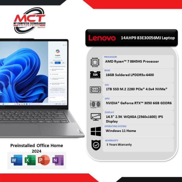 Lenovo Yoga Pro 7 14AHP9 83E30056MJ 14.5" 2.5K WQXGA Tidal Teal (R7-8845HS, 16GB D5, 1TB PCIe, NV RTX3050 6GB, H&S, W11, 3Y)