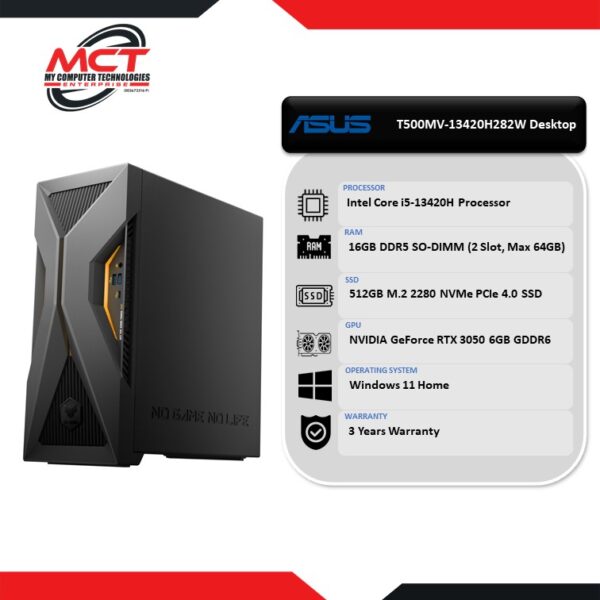 ASUS TUF T500 T500MV-13420H282W Gaming Mini Tower Desktop (I5-13420H, 16GB DDR5, 512GB SSD, RTX3050 6GB, W11, 3Y)