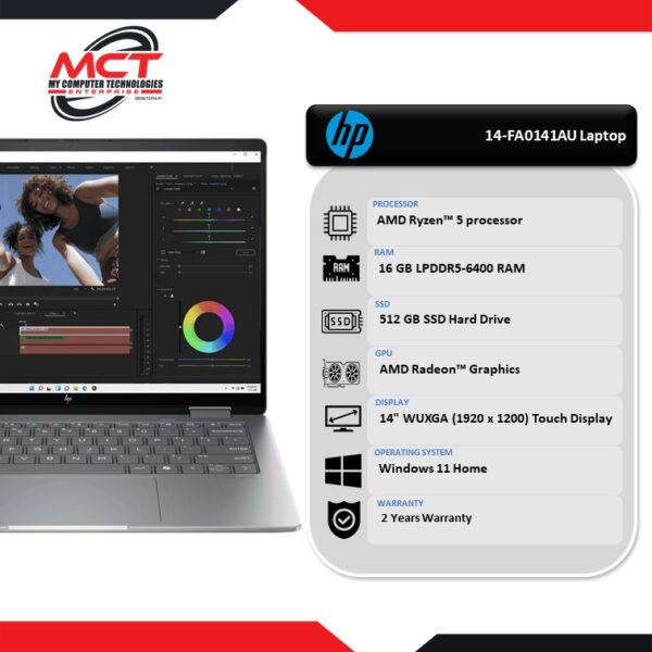 HP ENVY X360 14-FA0141AU 14" WUXGA 2 IN 1 Laptop (R5-8640HS, 16GB LPDDR5, 512GB SSD, AMD Radeon, W11, 2Y)