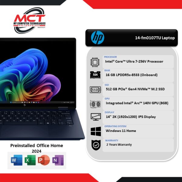 HP OmniBook X FlipNGAI 14-fm0107TU 14" 2K Touch Laptop Atmospheric Blue (CU7-256V, 16GB LPDDR5x, 512GB SSD, Intel Arc, W11, HS+M365, 2Y)