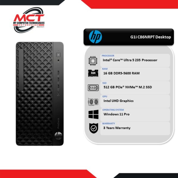 HP ProDesk 4 G1i C86NRPT Tower Desktop PC (CU5-235, 16GB DDR5, 512GB SSD, Intel UHD, W11P, 3Y)