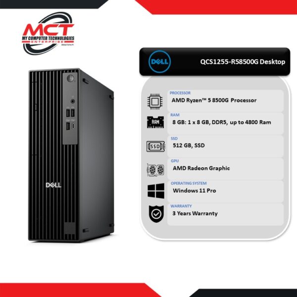 Dell Pro Slim QCS1255-R58500G-8GB-512GB-W11PRO Desktop PC (R5-8500G, 8GB DDR5, 512GB SSD, ATI, W11P, 3Y)