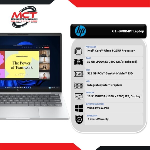 HP EliteBook G1i-BV8B4PT 13.3" WUXGA Laptop (CU5-225U, 32GB LPDDR5X, 512GB SSD, ATI, W11P, 3Y)
