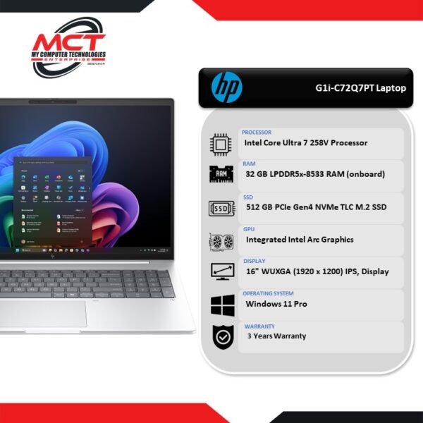 HP EliteBook G1i-C72Q7PT 16" WUXGA Laptop (CU7 258V, 32GB LPDDR5X, 512GB SSD, Intel Arc, W11P, 3Y)