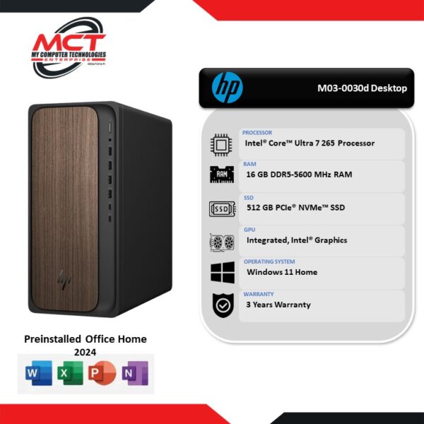 HP OmniDesk M03-0030d AI Desktop PC Dark Wood (CU7-265, 16GB, 512GB SSD, Intel, W11, H&S 2024+M365, 3Y)