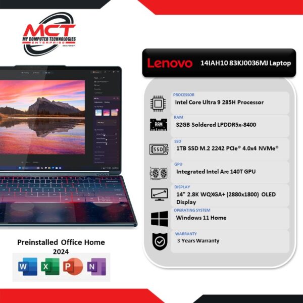 Lenovo Yoga Book 9 14IAH10 83KJ0036MJ 14" 2.8K WQXGA OLED Touch Laptop Tidal Teal (CU9-285H, 32GB LPDDR5x, 1TB SSD, Intel, W11, HS+M365, 3Y)