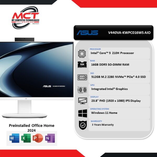 ASUS V440VA-KWPC016WS AIO PC (C5 210H, 16GB DDR5, 512GB SSD, W11, Intel, HS+M365 , 3Y)