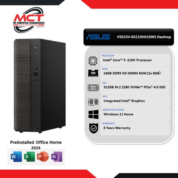Asus V501SV-05210H010WS SSF Desktop PC (C5 210H, 16GB DDR5, 512GB SSD, W11, HS+M365 , 3Y)