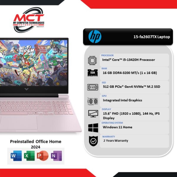 HP Victus 15-fa2607TX 15.6" FHD 144Hz Gaming Laptop Powder pink (i5-13420H, 16GB DDR4, 512GB SSD, RTX3050, W11, HS+M365, 2Y)