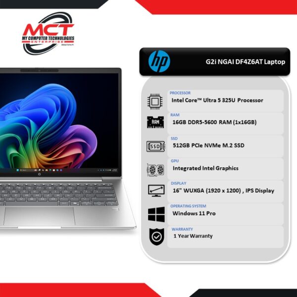 HP ProBook 4 G2i NGAI DF4Z6AT 16" WUXGA Laptop Pike Silver (CU5-325U, 16GB DDR5, 512GB SSD, Intel, W11P, 1Y)