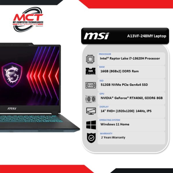MSI Cyborg 14 A13VF-248 14'' FHD+ Gaming Laptop (i7-13620H, 16GB DDR5, 512GB SSD, RTX4060 8GB, W11, 2Y)