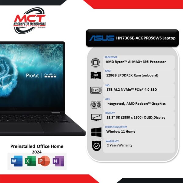 Asus ProArt GoPro Edition PX13 HN7306E-ACGPR056WS 13.3" 3K OLED Touch 2-In-1 Laptop Nano Black (Ryzen AI MAX+ 395, 128GB LPDDR5X, 1TB SSD, ATI, W11, H&S 2024&M365, 2Y)