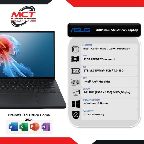 Asus Zenbook Duo 14 UX8406C-AQL290WS 14" FHD+ OLED Touch Laptop Inkwell Gray (CU7-255H, 32GB LPDDR5X, 1TB SSD, Intel Arc, W11, HS+M365, 2Y)