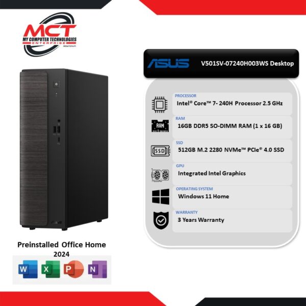 Asus V501SV-07240H003WS SFF Desktop PC Black (C7-240H, 16GB DDR5, 512GB SSD, Intel, HS+M365, W11, 2Y)