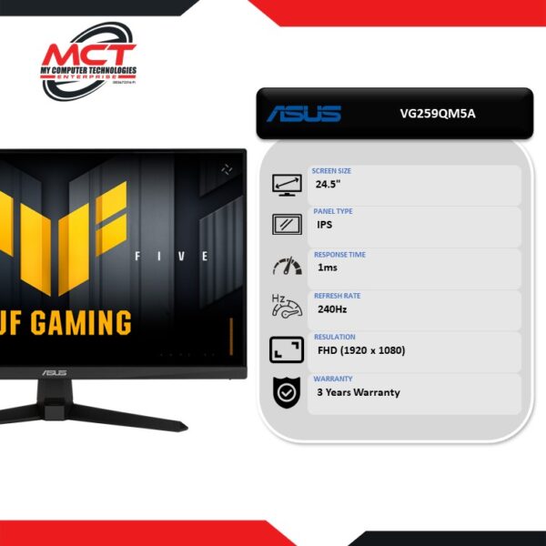 Asus VG259QM5A 24.5" FHD 240Hz IPS Gaming Monitor Black (1920 x 1080, 24.5", IPS, 1MS, 240Hz, 3 YEARS WARRANTY)