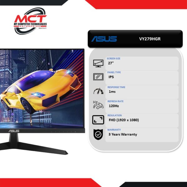 Asus VY279HGR 27" FHD 120Hz Adaptive Sync Eye Care + Technology Anti Bacterial Monitor (1920 x 1080, 27", IPS, 1MS, 120Hz, 3 YEARS WARRANTY)