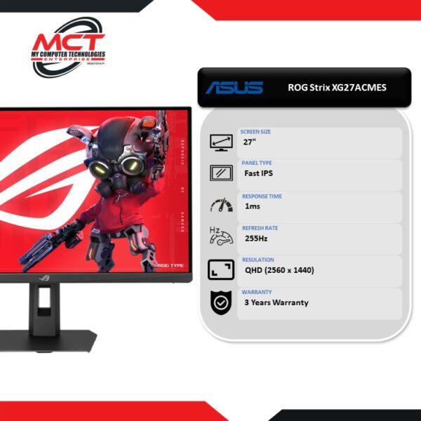Asus ROG Strix XG27ACMES 27" QHD 255Hz Gaming Monitor (2560 x 1440, 27", IPS, 1MS, 255Hz, 3 YEARS WARRANTY)
