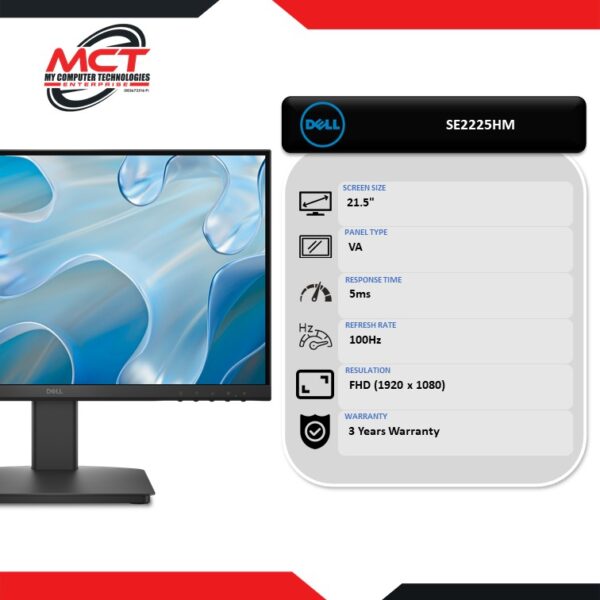 Dell SE2225HM 21.5" FHD VA 100Hz Monitor (1920 x 1080, 21.5", VA, 5MS, 100Hz, 3 YEARS WARRANTY)