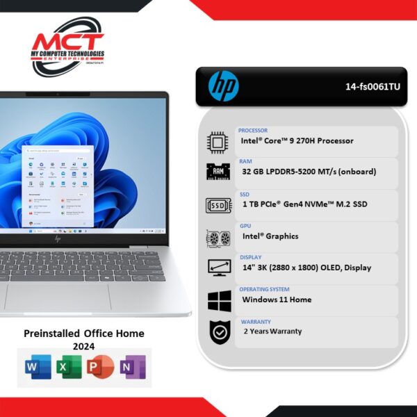 HP OmniBook 7 14-fs0061TU 14" 3K OLED Laptop Glacier Silver (C9-270H, 32GB LPDDR5, 1TB SSD, Intel, W11H, 2Y)