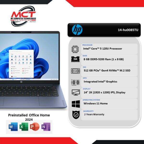 HP OmniBook 3 14-hu0085TU 14" 2K Laptop Starlit Blue (C5-120U, 8GB DDR5, 512GB SSD, Intel, W11, HS+M365, 2Y)