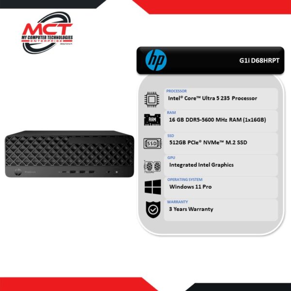 HP ProDesk 4 SFF G1i D68HRPT Desktop AI PC Black (CU5-235, 16GB DDR5, 512GB SSD, Intel, W11P, 3Y)