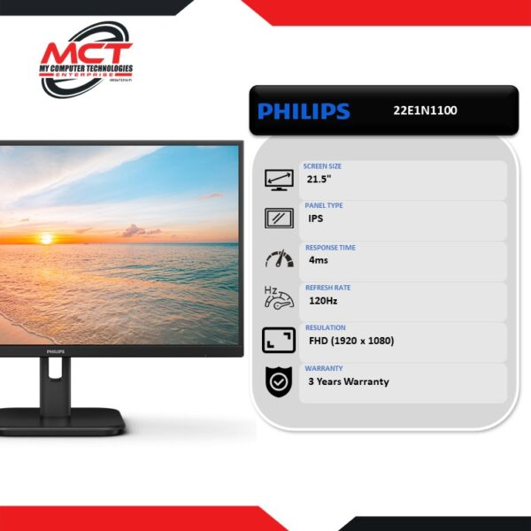 Philips 22E1N1100 21.5" 120Hz FHD WLED Monitor (1920 x 1080, 21.5", IPS, 4MS, 120Hz, 3 YEARS WARRANTY)