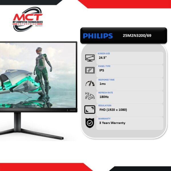 Philips 25M2N3200/69 24.5" FHD 180Hz IPS Gaming Monitor Dark Slate (1920 x 1080, 24.5″, IPS, 1MS, 180Hz, 3 YEARS WARRANTY)