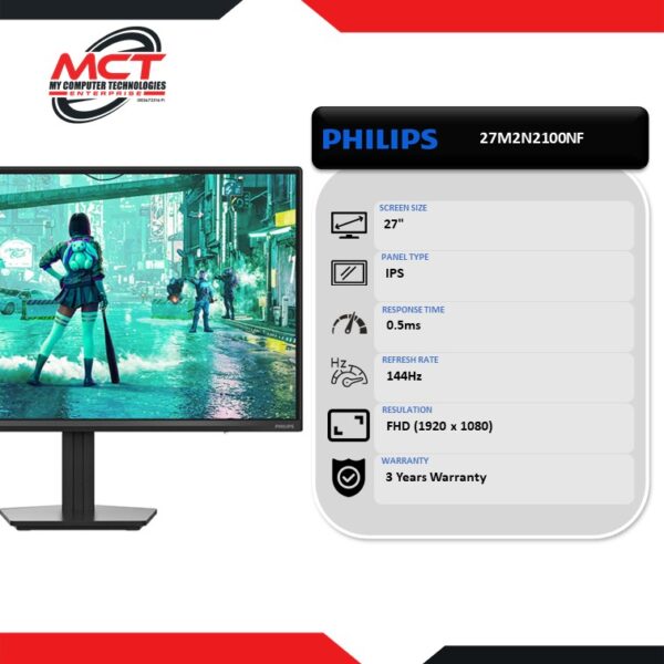 Philips 27M2N2100NF 27" FHD 144Hz IPS Gaming Monitor (1920 x 1080, 27″, IPS, 0.5MS, 144Hz, 3 YEARS WARRANTY)