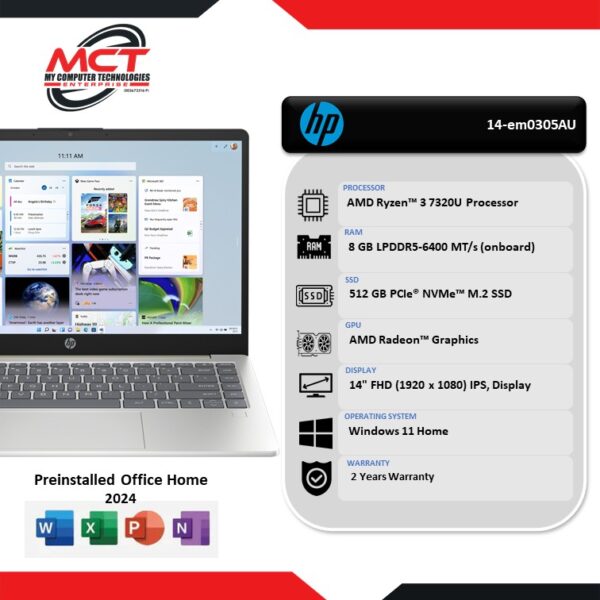 HP 14-em0305AU 14" FHD IPS Laptop Warm Gold (R3-7320U, 8GB, 512GB, ATI, W11, HS+M365, 2Y)