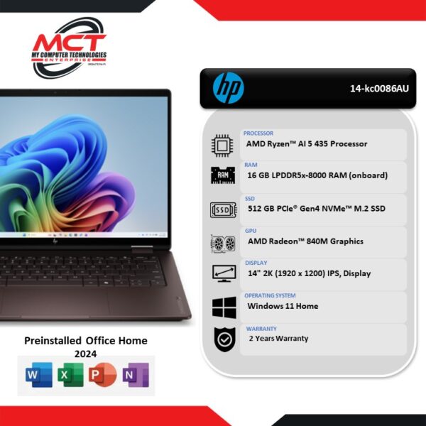 HP OmniBook X Flip AI 14-kc0086AU 14" 2K Touch 2-in-1 Laptop Deep Espresso ( AI 5 435, 16GB, 512GB SSD, ATI, W11, HS+M365, 2Y)